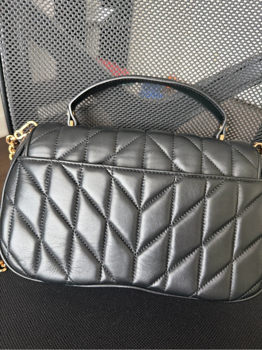 Karl Lagerfeld Paris Quilted Black Leather Top-Handle Shoulder Bag - Picture 5 of 8